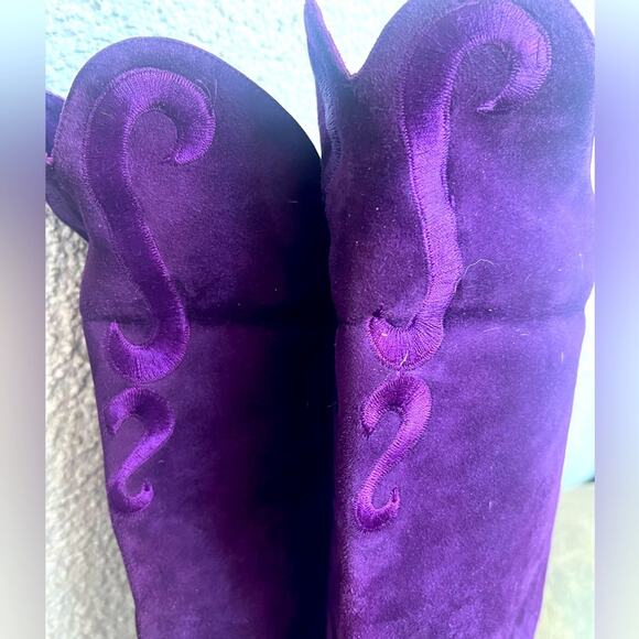 Vintage Escada Suede Boots purple ribbon detail 36.5 - Picture 5 of 8